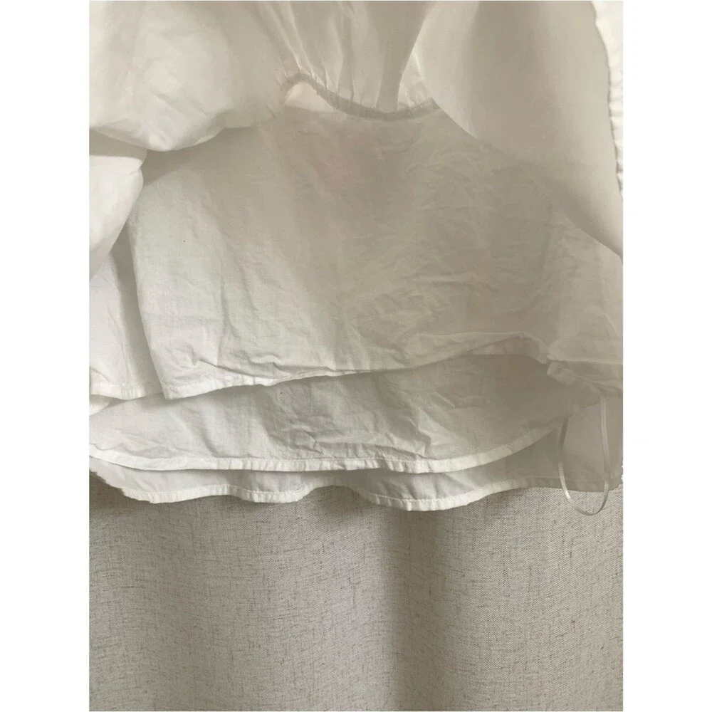 Abercrombie & Fitch Cotton Square-Neck Peplum Poplin Puff Sleeve Top White Med